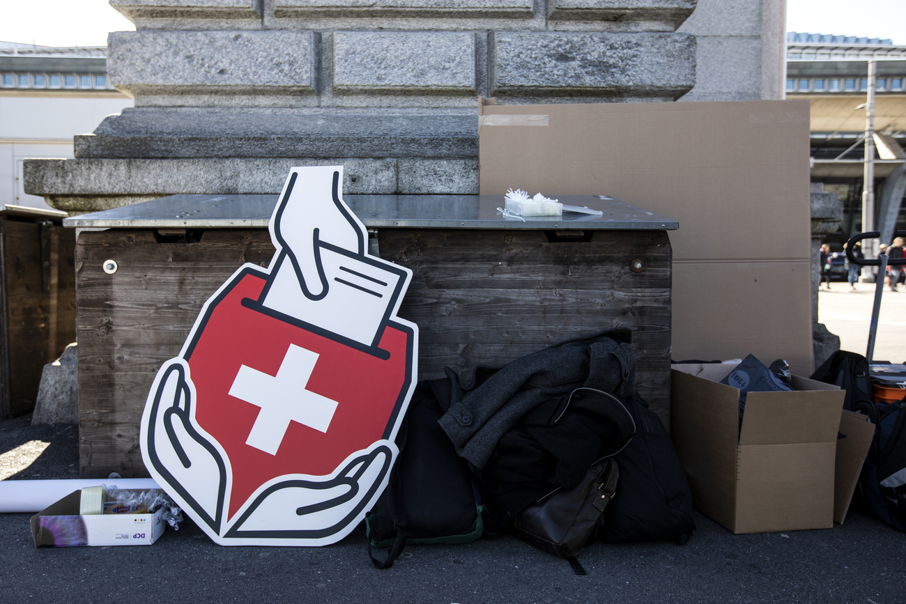 Bin with political poster