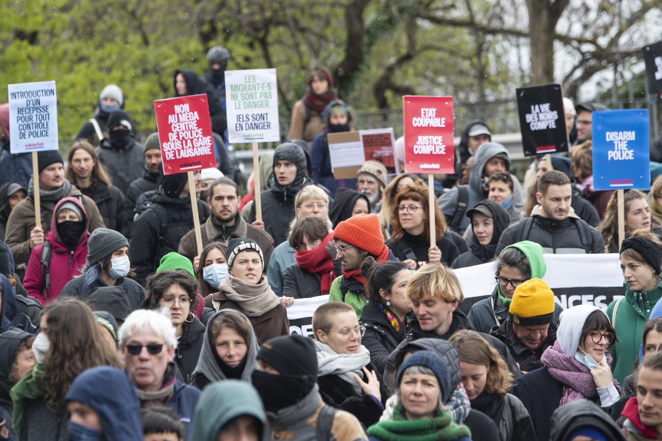 A demonstration against racism and police violence in Lausanne, April 2, 2022.