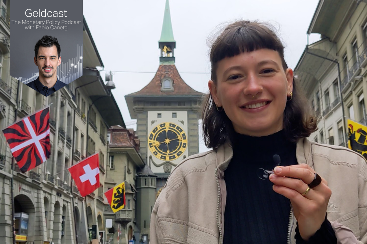 A university student takes part in an interview in the city of Bern