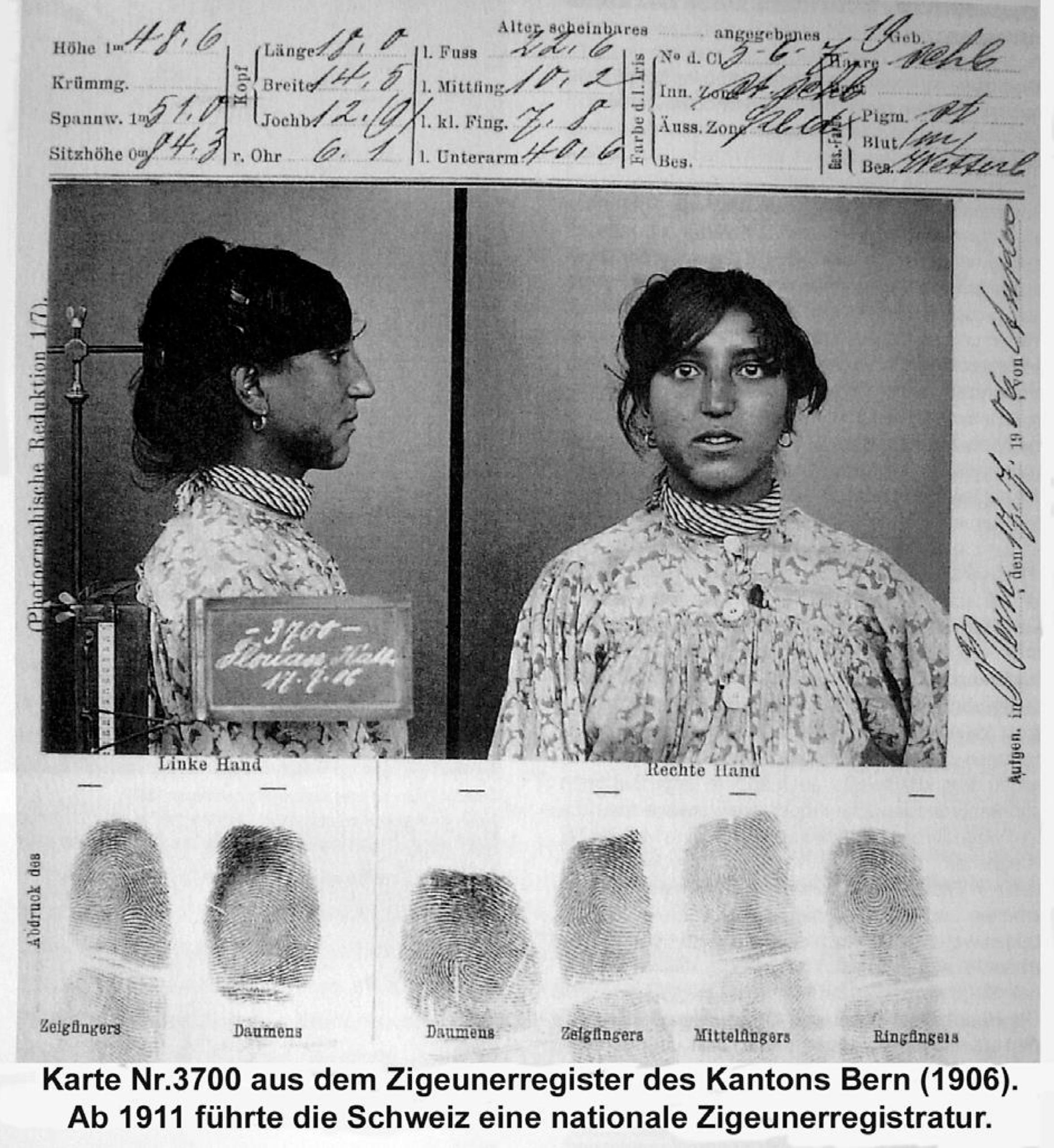 Katharina Florian, Zigeunerin, Karte aus dem Zigeunerregister der Kantonspolizei Bern.