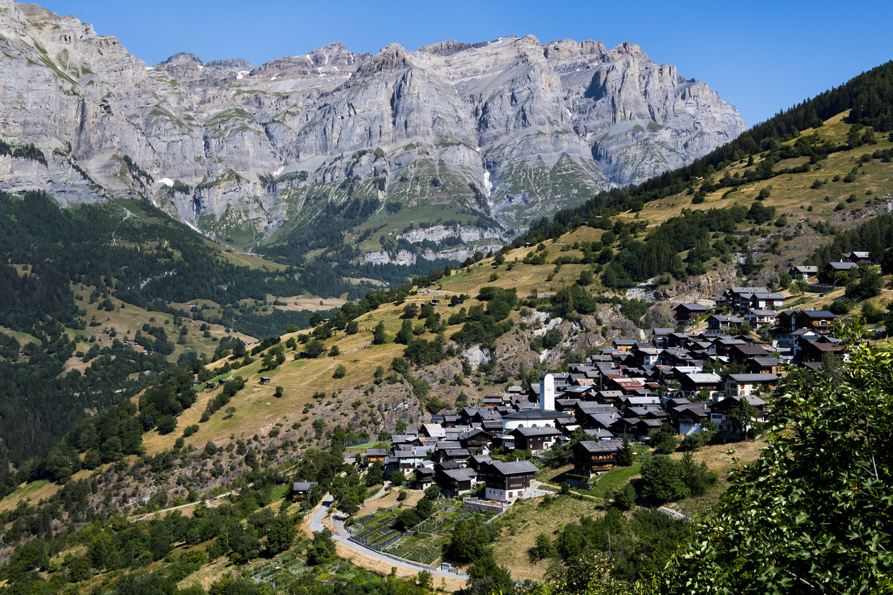 Albinen village framed by the Swiss Alps