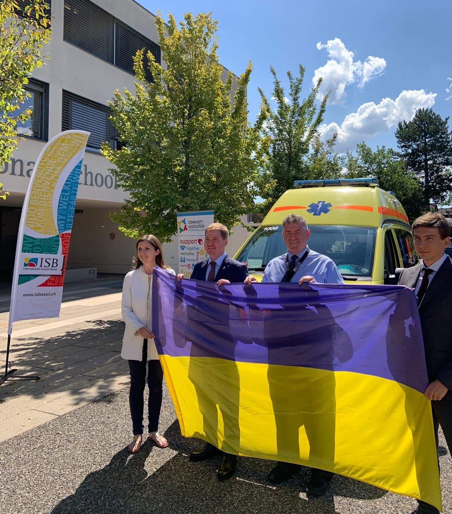 Helen Ramscar and Artem Rybchenko with donated ambulance for Ukraine