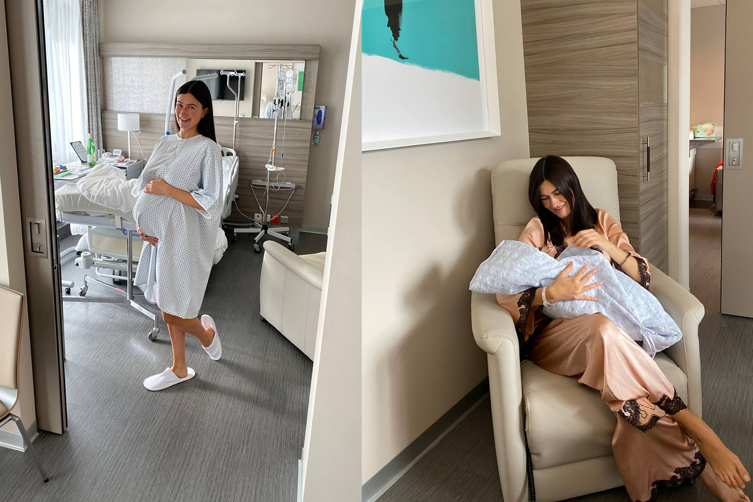 病室の妊婦と新生児