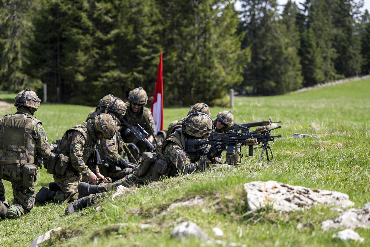Swiss soldiers take part in exercise.