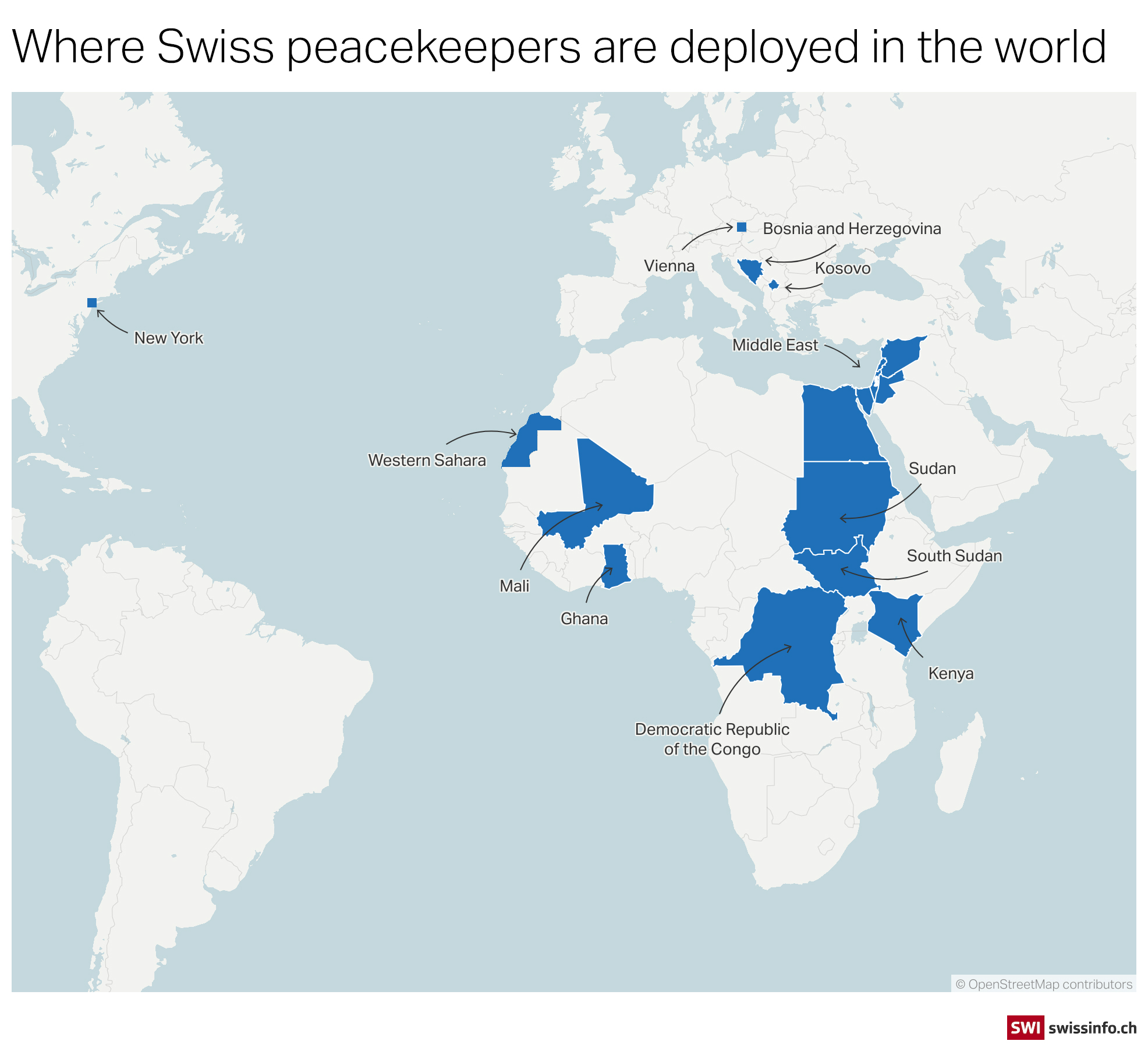Where Swiss peacekeepers are deployed in world
