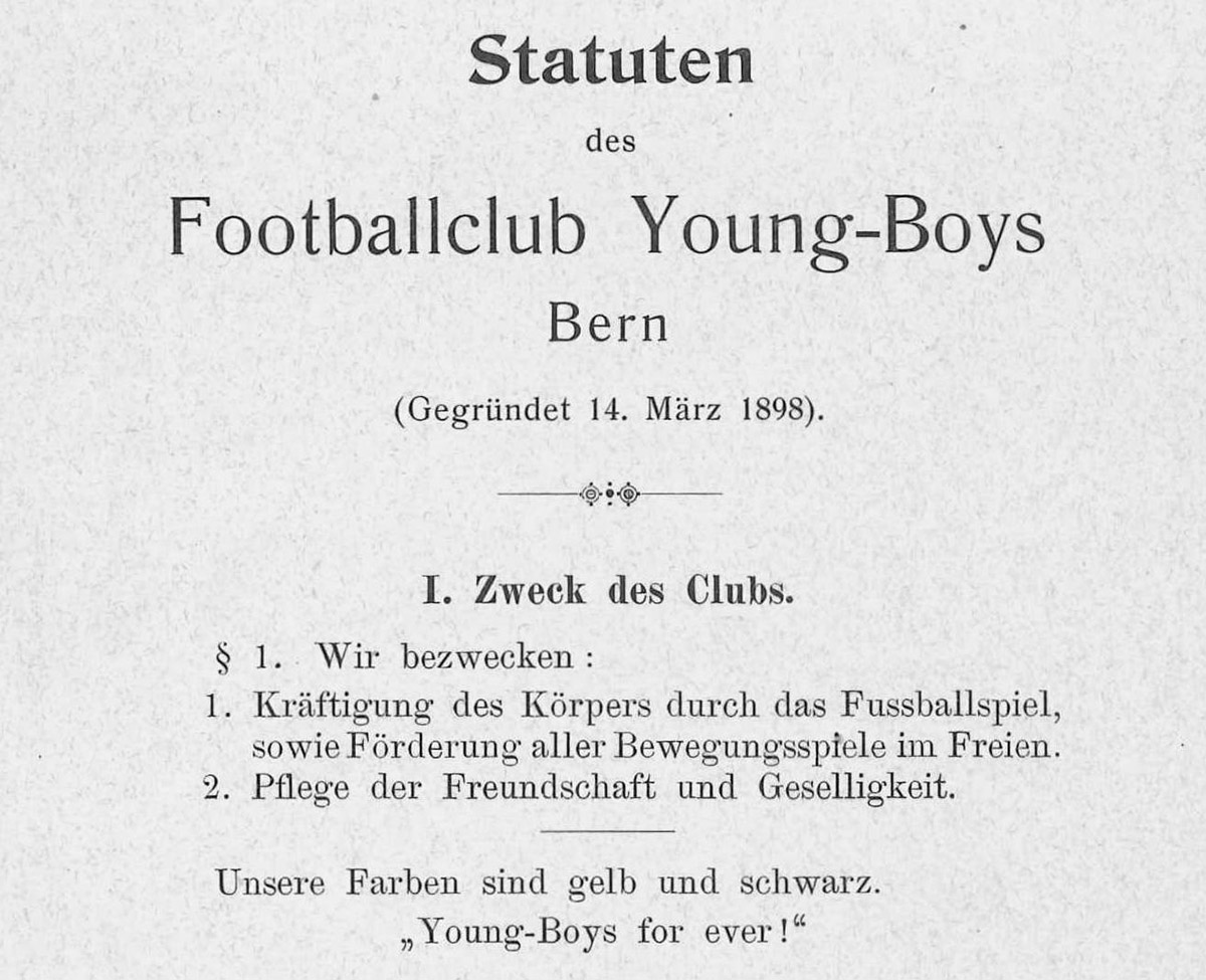 1898年3月、クラブ設立時に定められたYB規約。当時クラブ名は「フットボールクラブ・ヤングボーイズ」だった