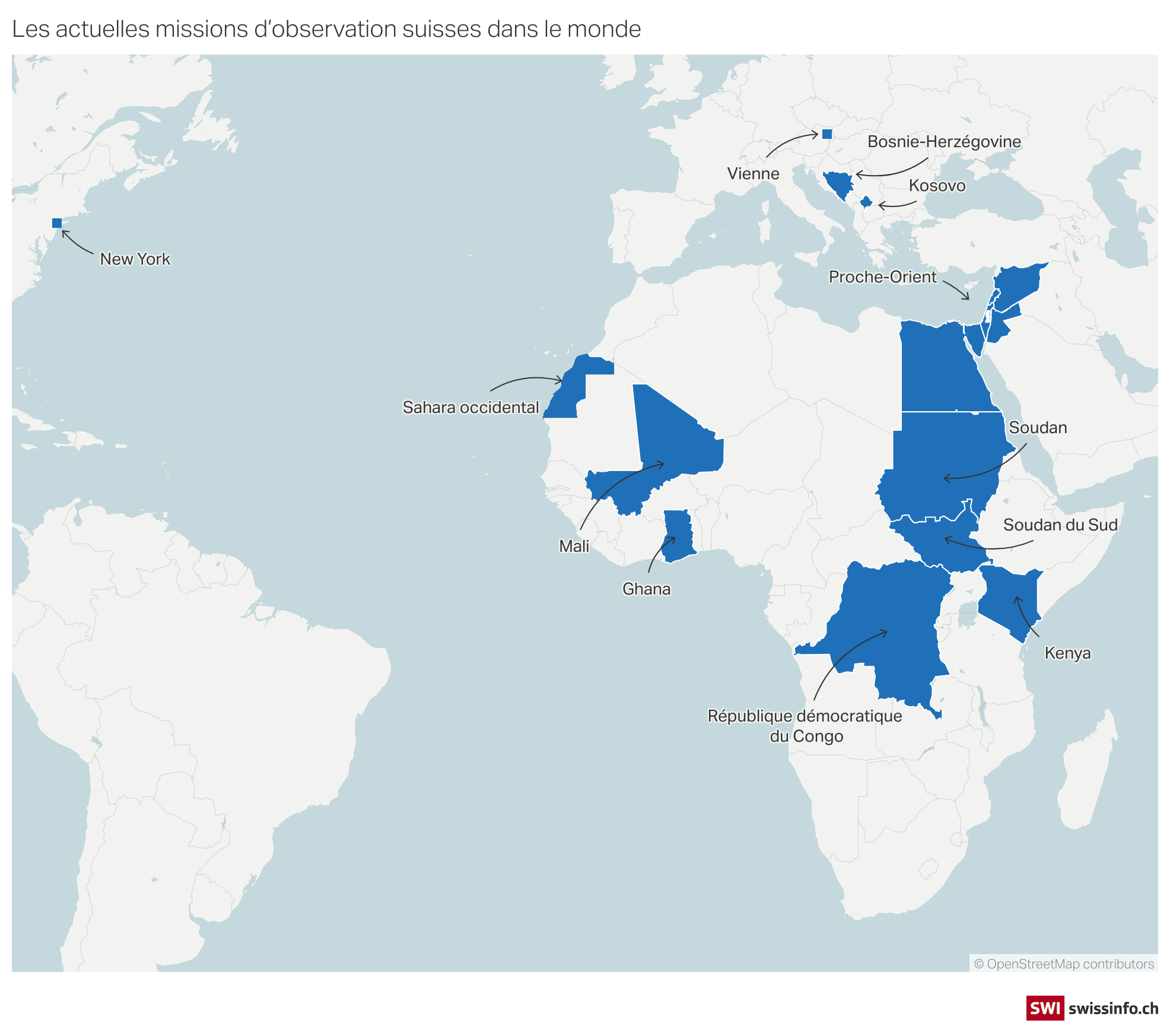 Carte des missions d observations suisses de la paix dans le monde