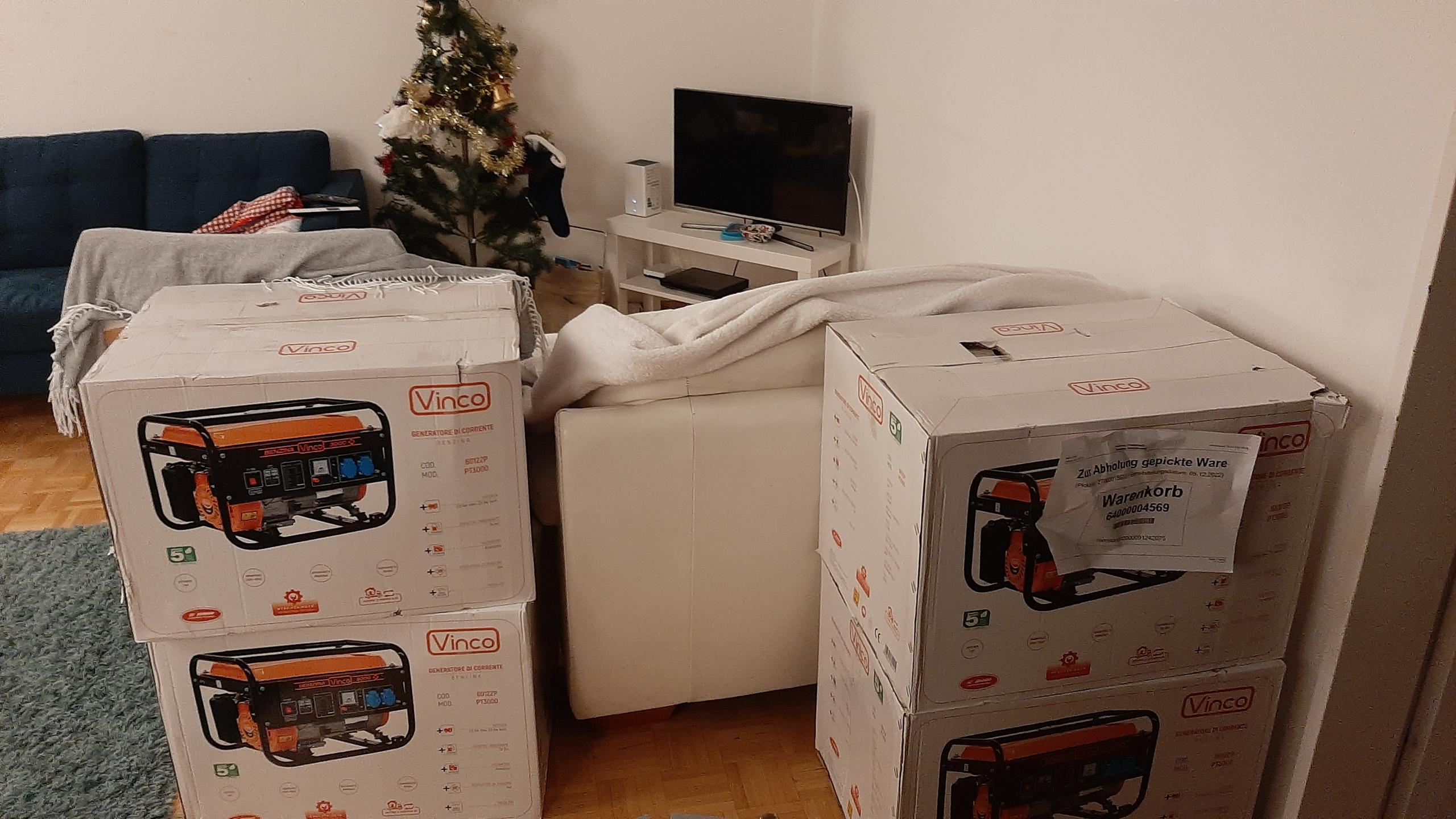 Boxes of generators in living room