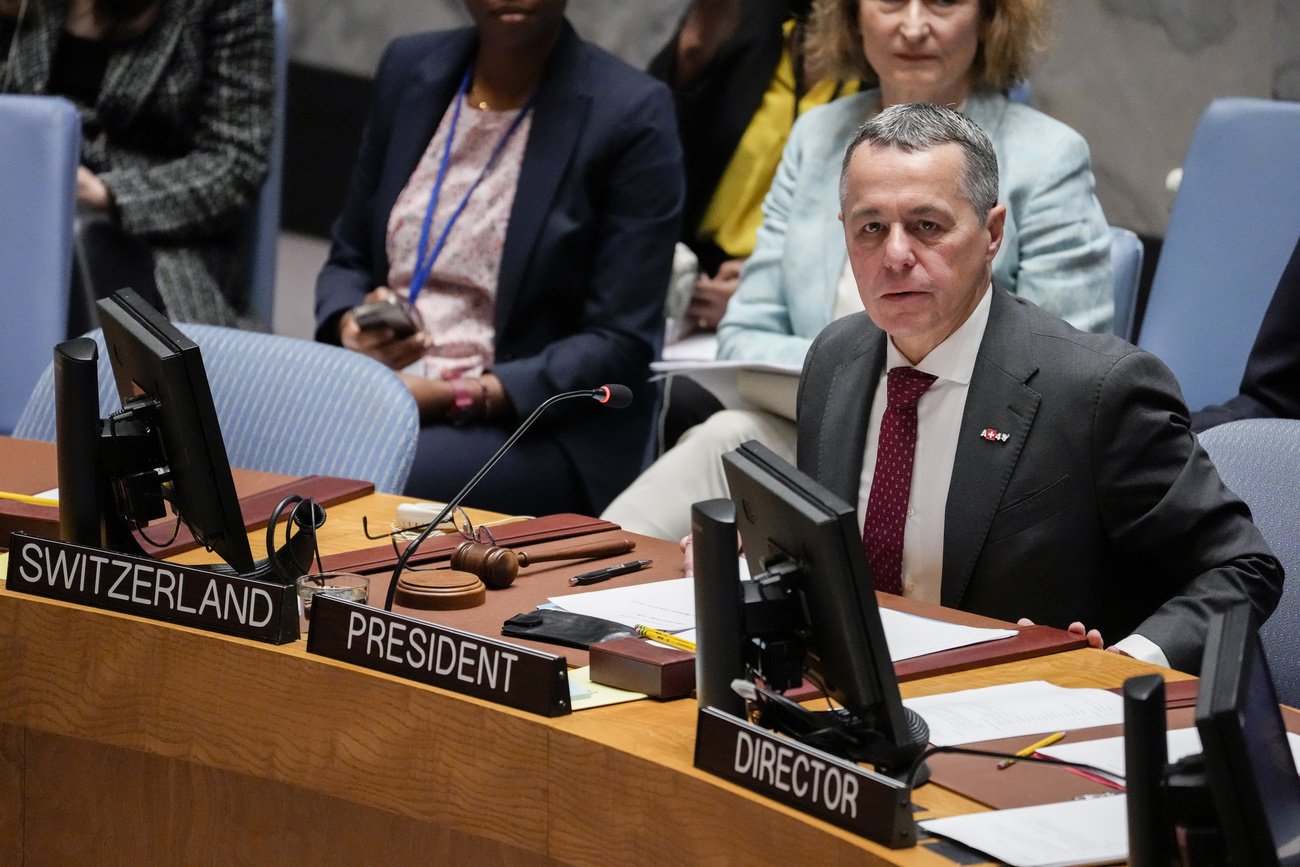 Ignazio Cassis durante la seduta del Consiglio di sicurezza dell ONU a New York,