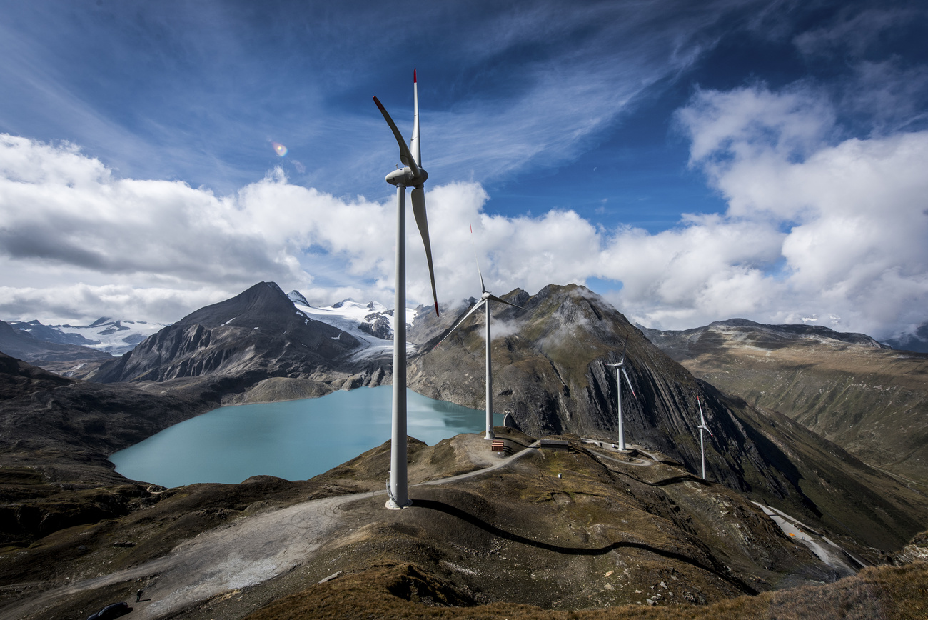 wind turbines on high Swiss mountain pass