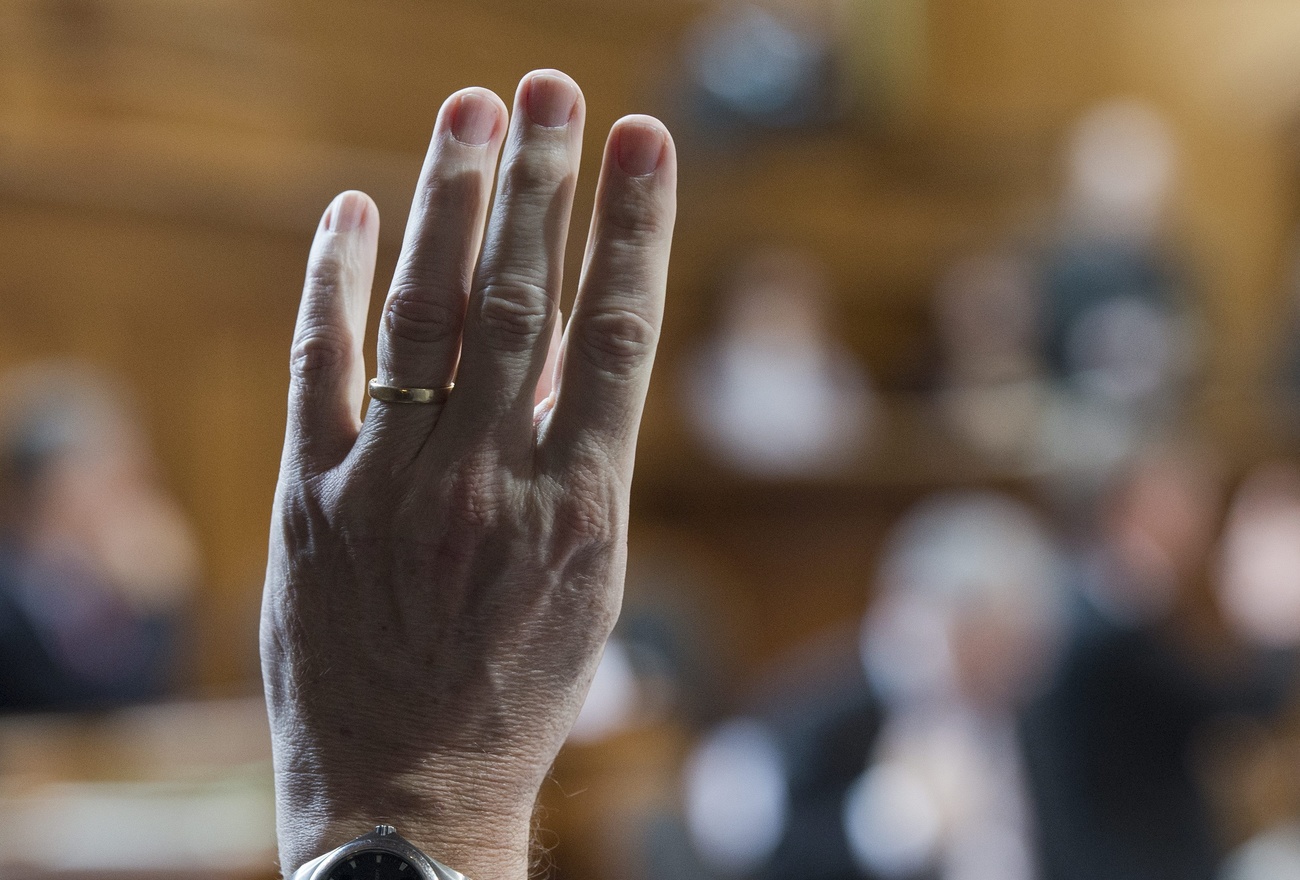 Mano sollevata a votare.