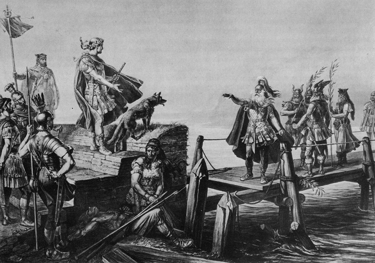 Tableau représentant la rencontre entre Jules César et le chef helvète Divico.