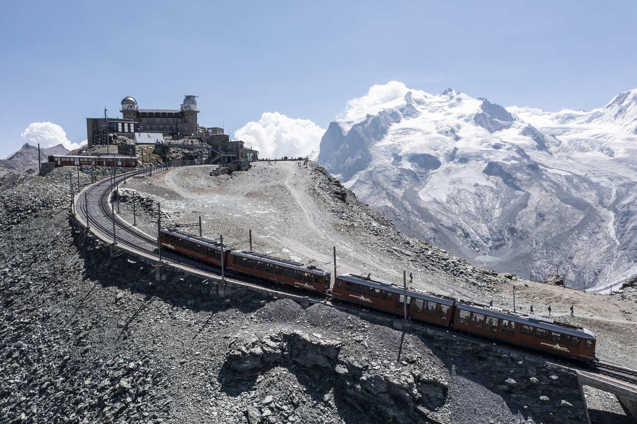The Gornergrat Railway with Monte Rosa visible in the background.