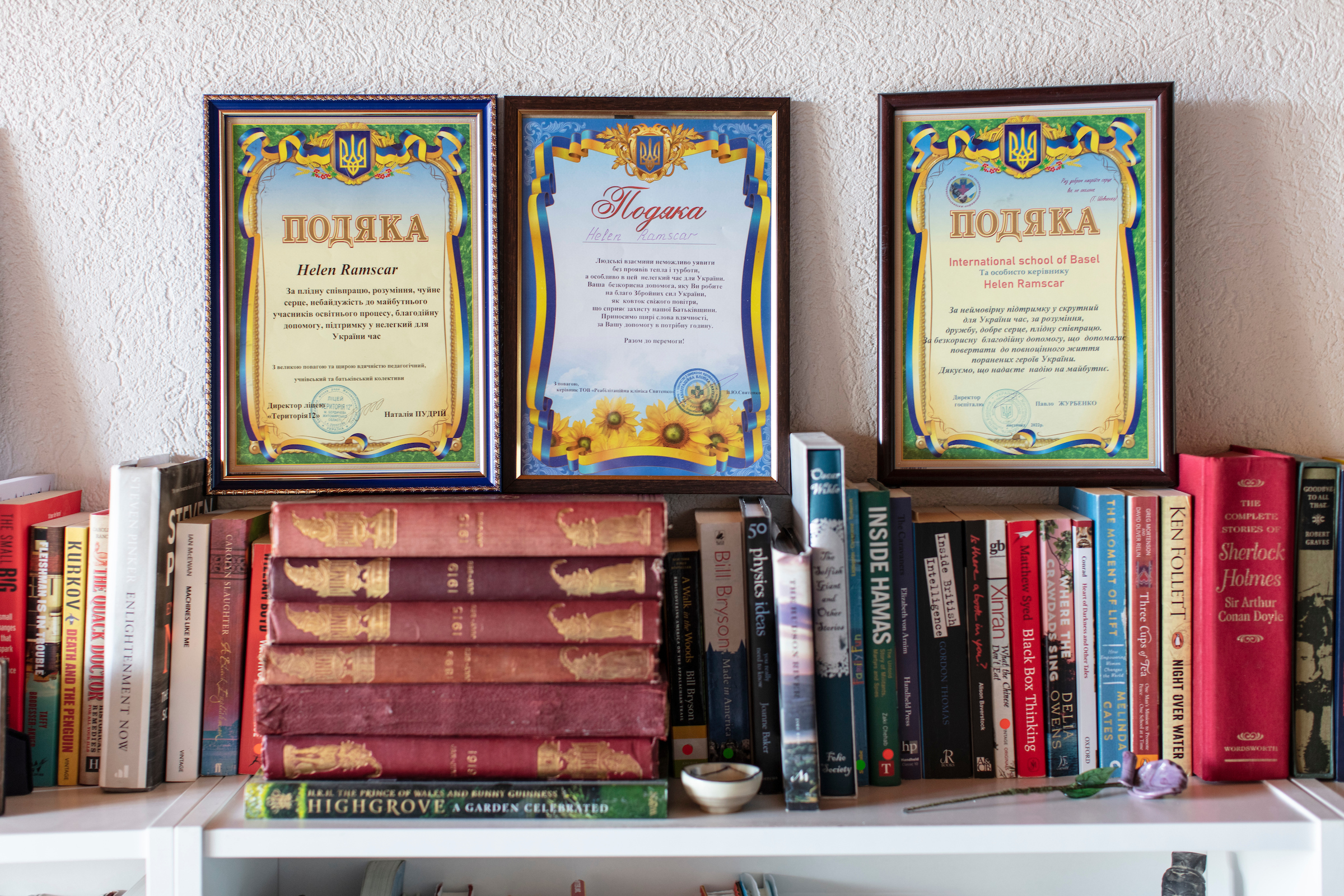 Certificates of appreciation from Ukraine in Helen Ramscar s home