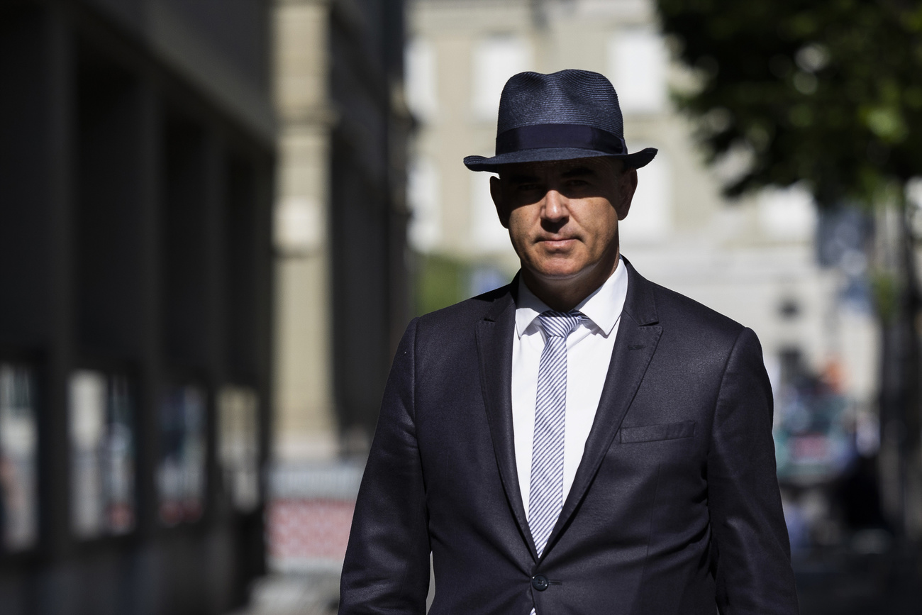 In street with hat