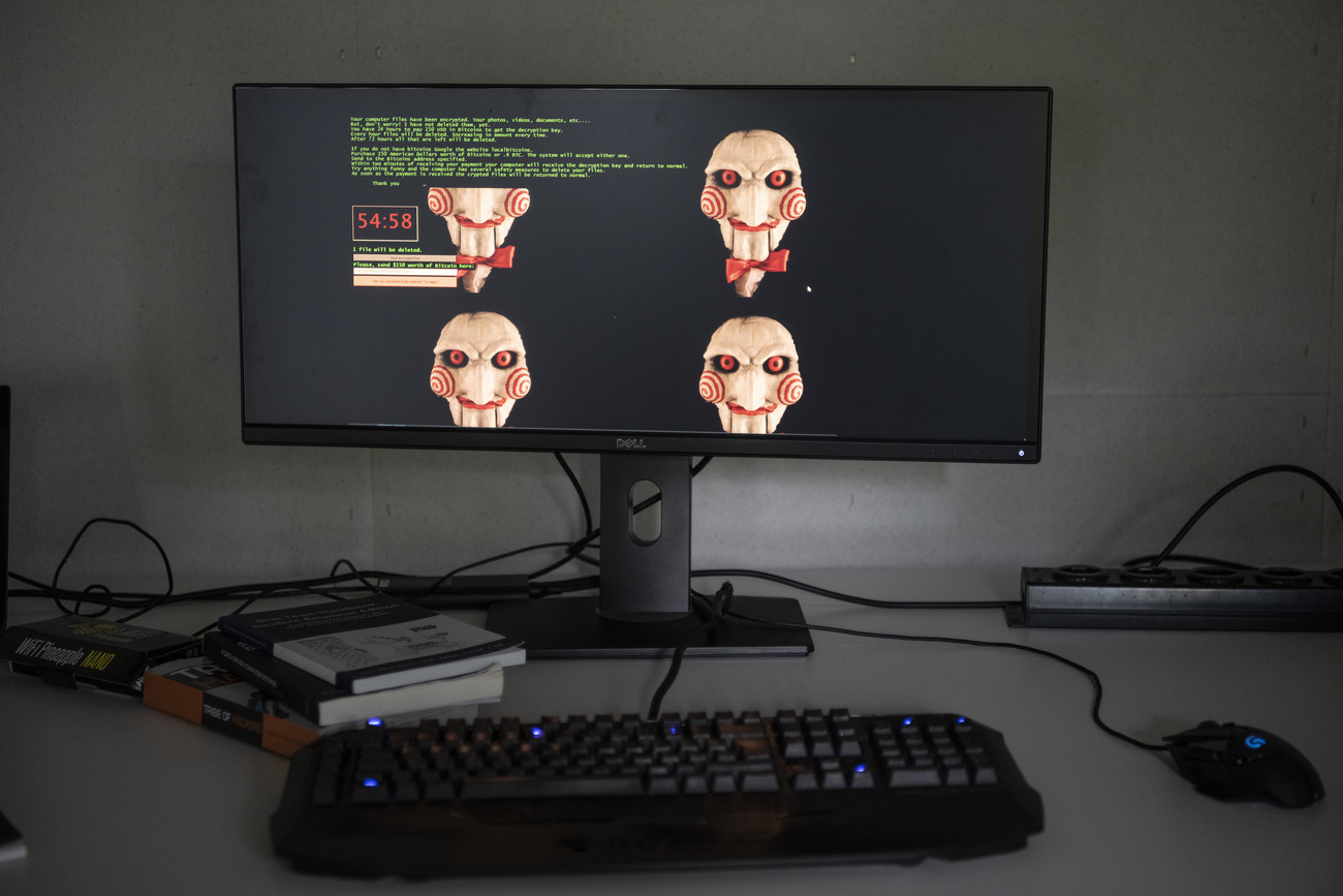 Bildschirm eines von Ransomware befallenen Computers mit der Aufforderung, Lösegeld zu bezahlen.