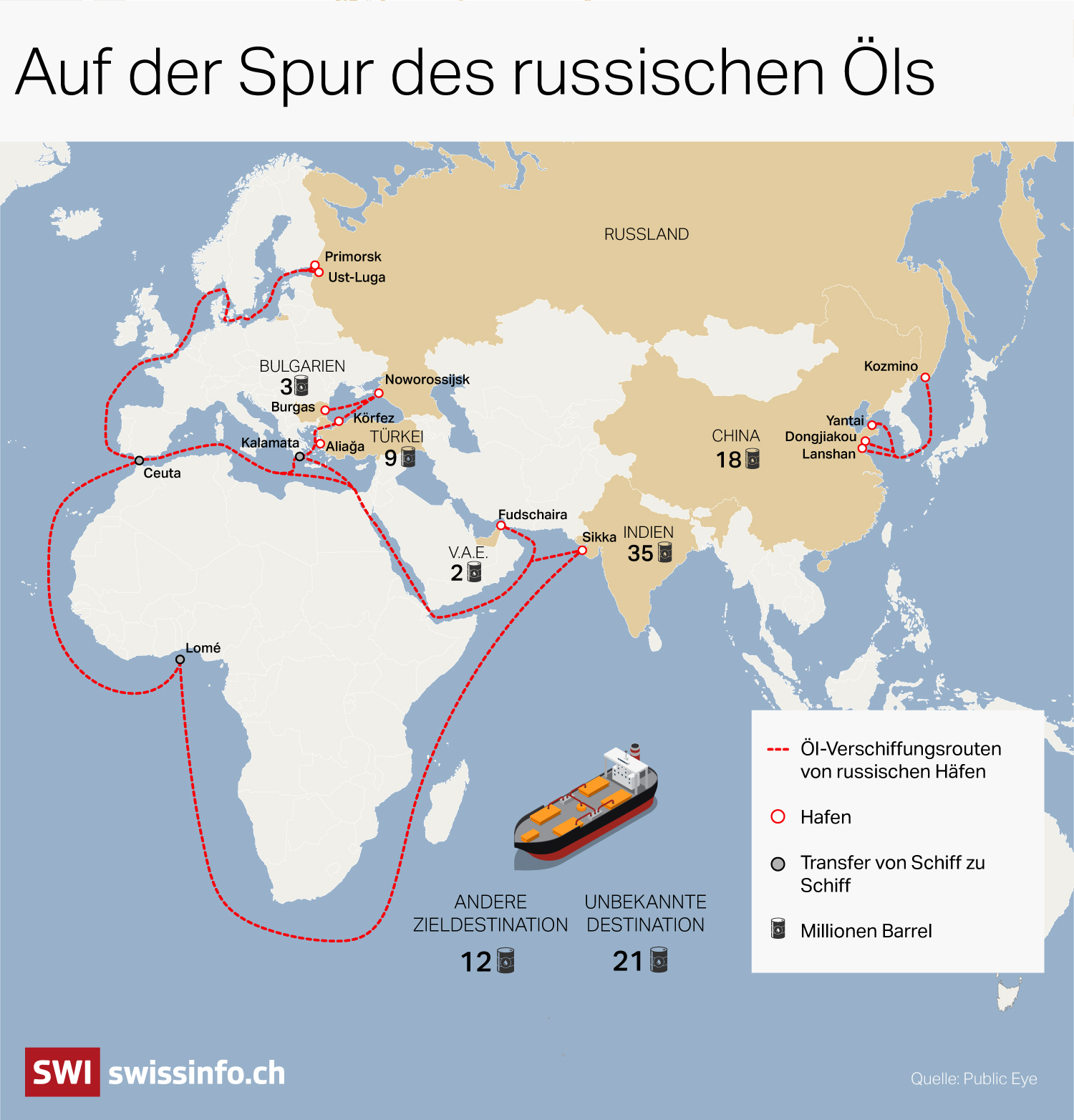 Karte wie der Russische Ölhandel läuft
