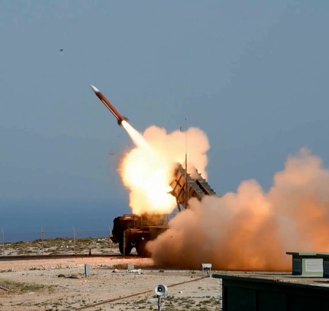 Truck shooting military rocket into the sky