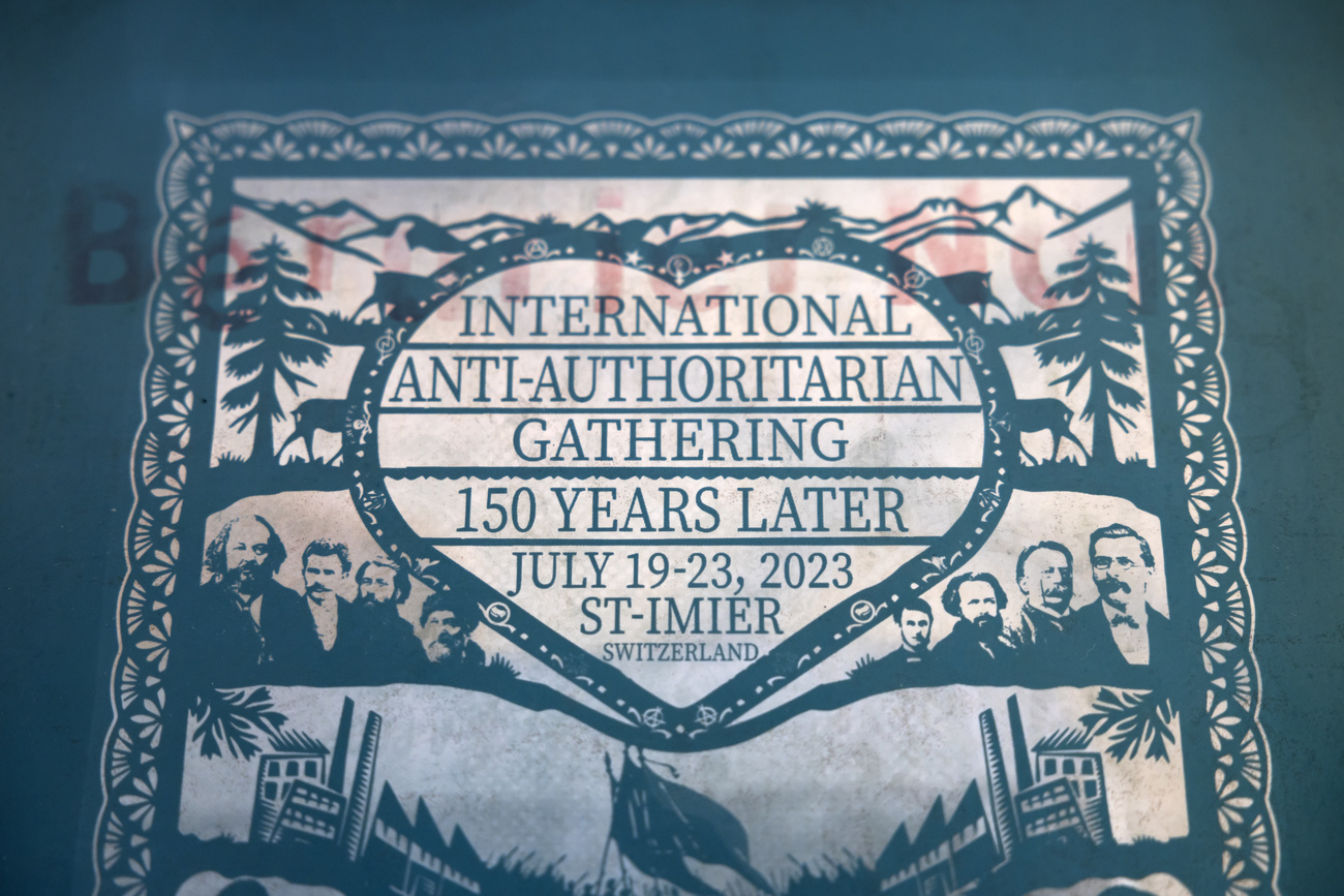 flier announcing the 150th anniversary of international anti-authoritarian gathering in saint-imier, western Switzerland