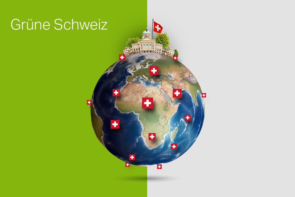 Grüne Schweiz und Weltkugel - Logo Parteiencheck