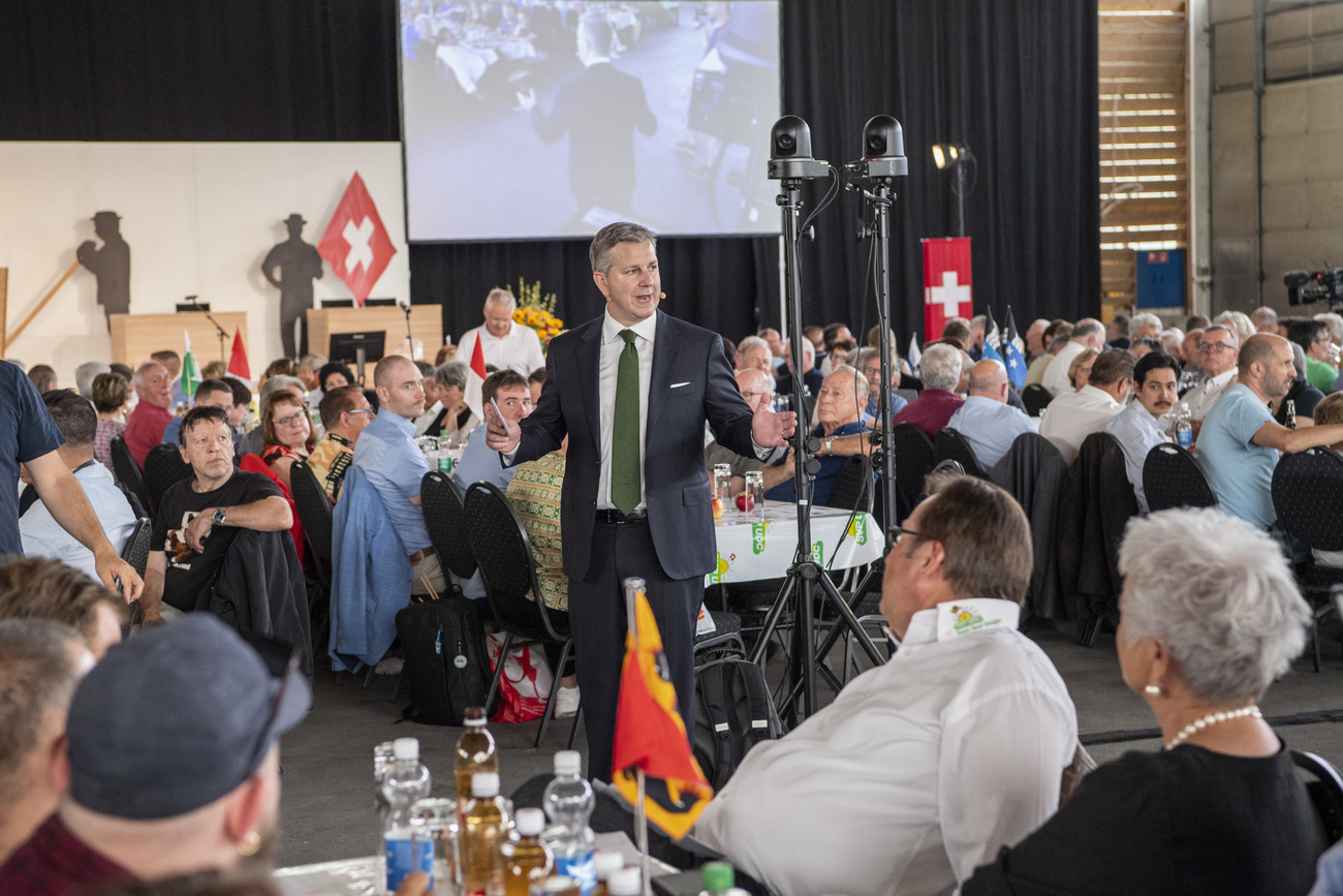 Swiss People’s Party at a delegates meeting.