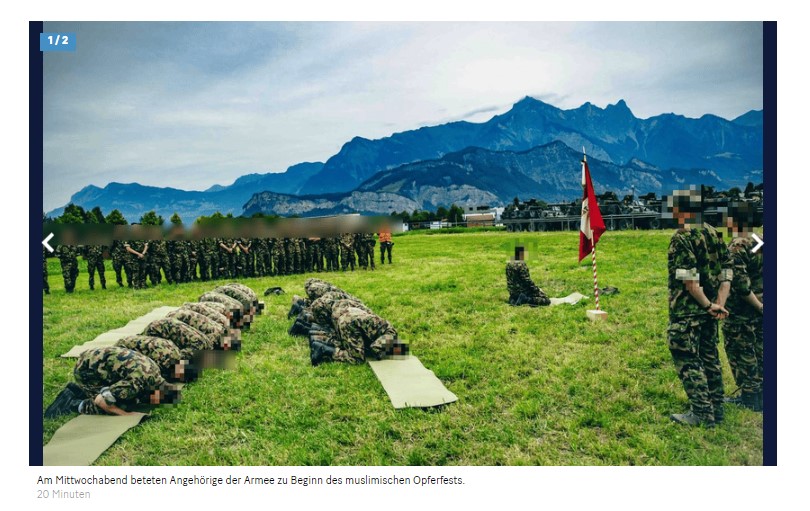 Soldaten beten auf einer Wiese
