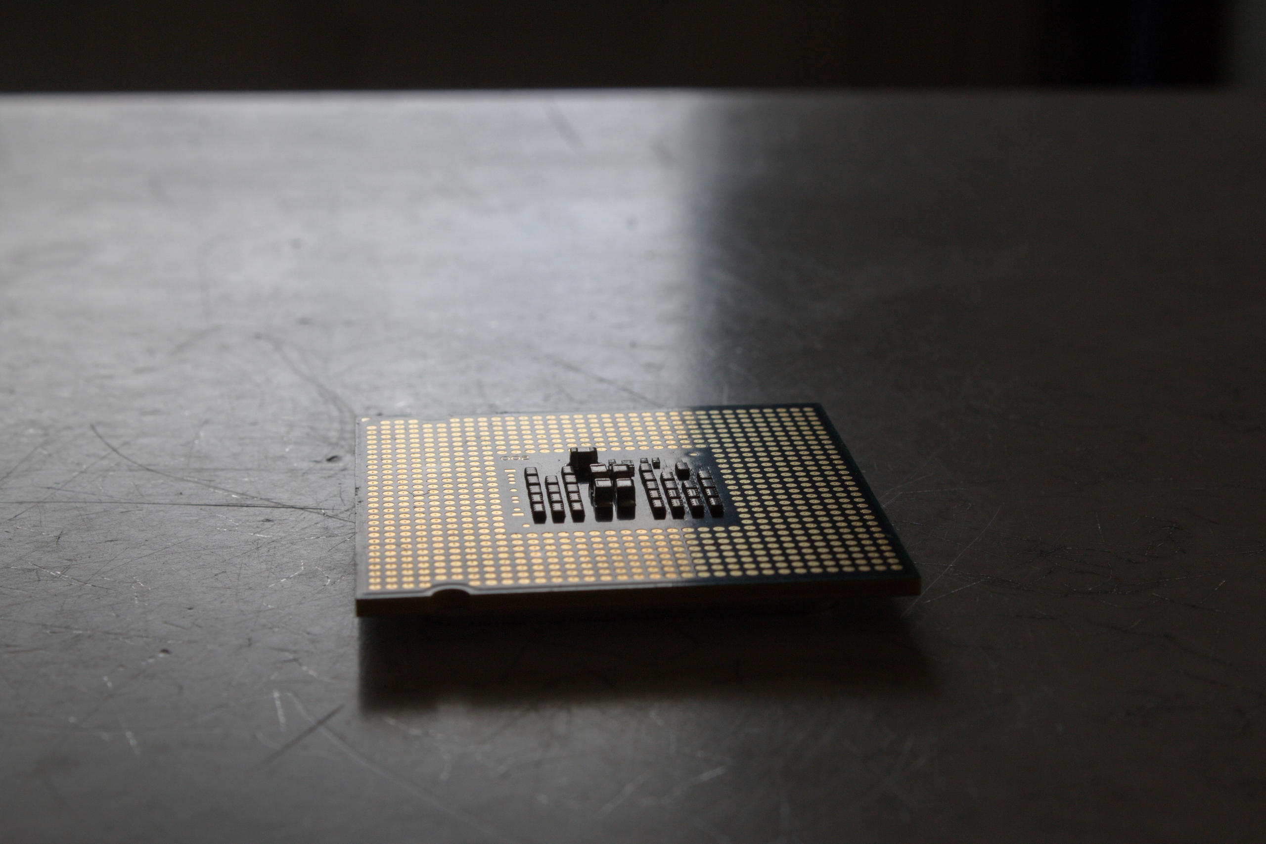 Computer chip on a table