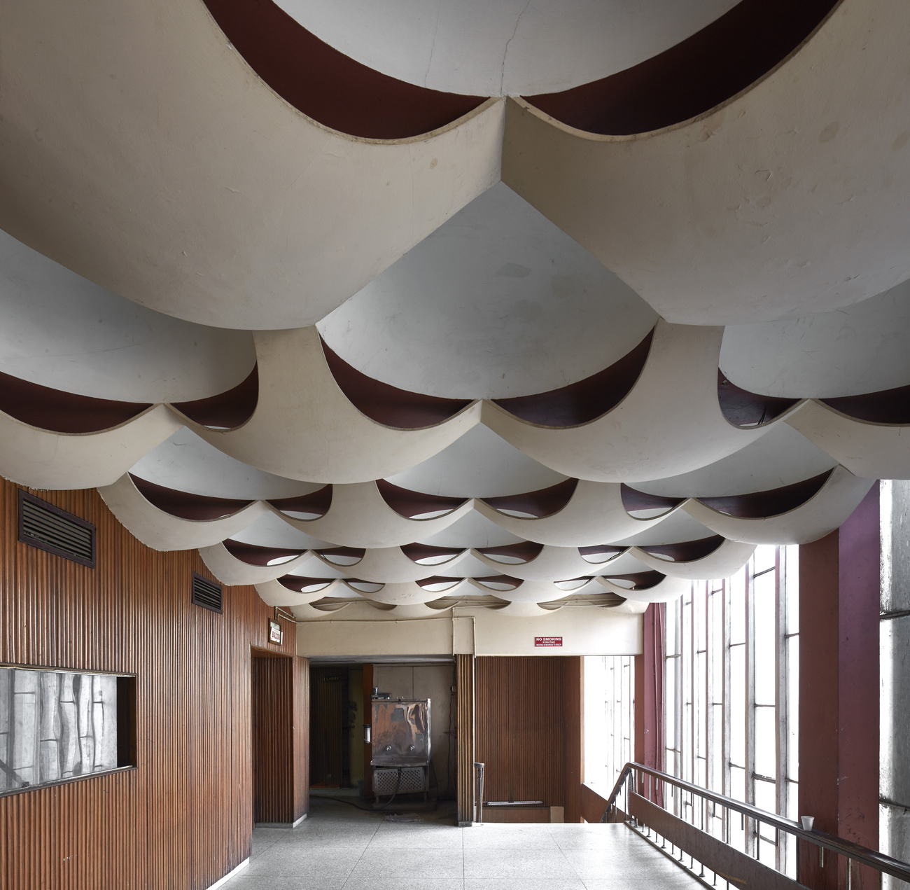 Elaborate ceiling of a cinema in Chandigarh, designed by Le Corbusier