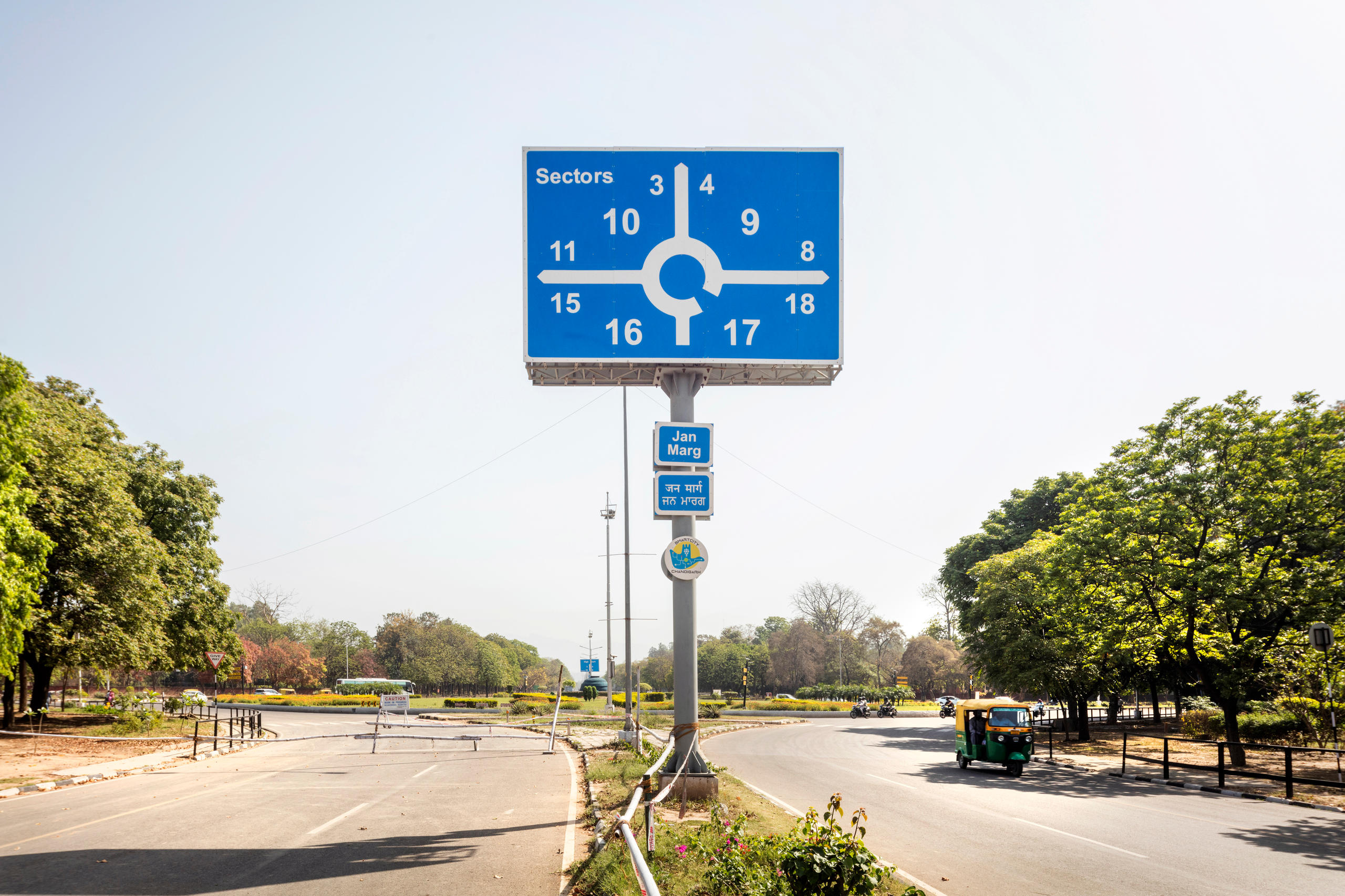 A traffic sign showing the sectors of a city