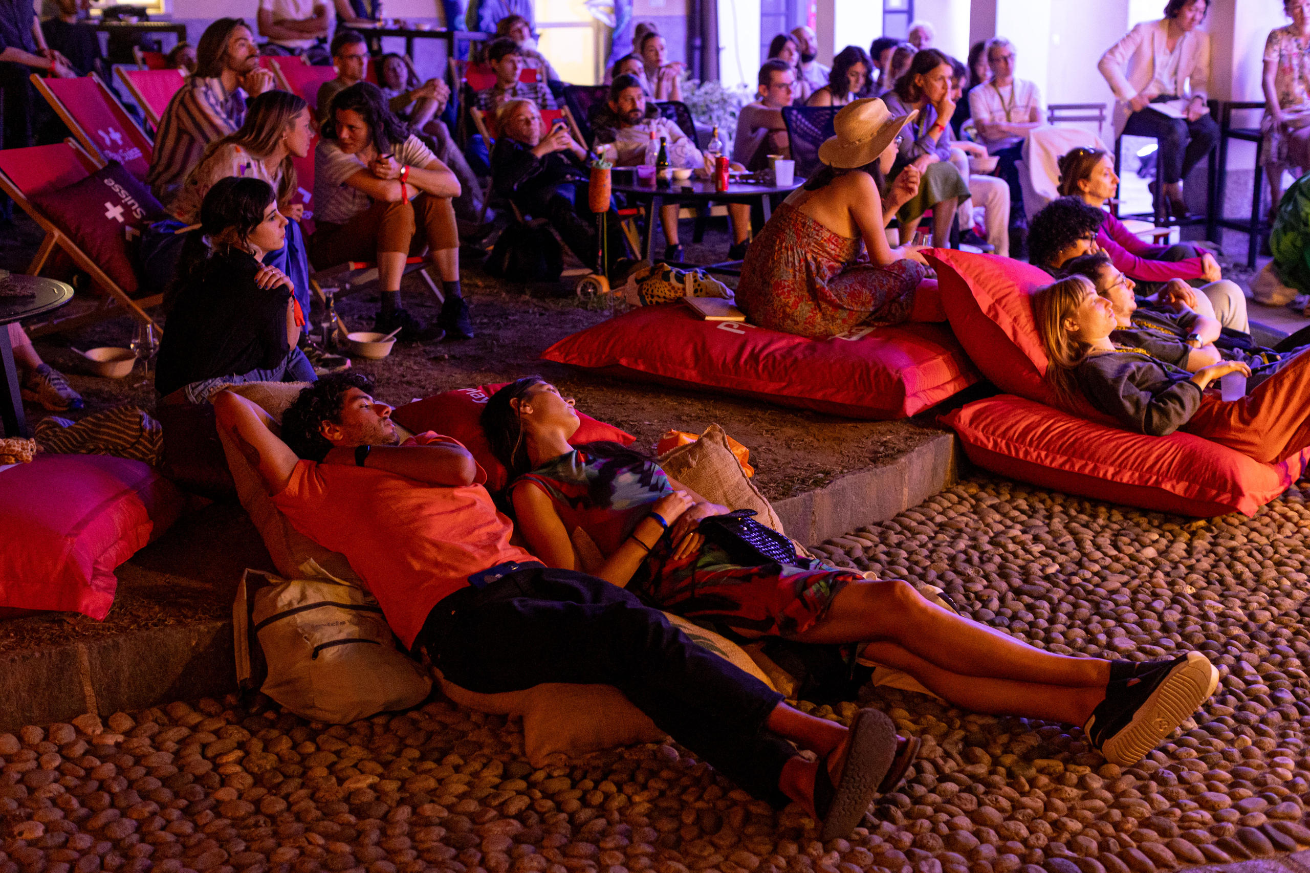People lying in cushions