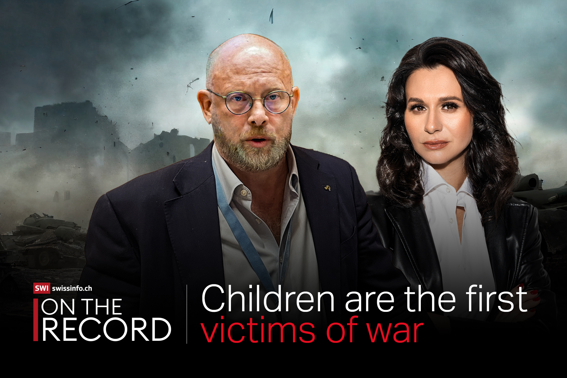 teaser picture featuring a man and a woman for a conversation about child victims of war