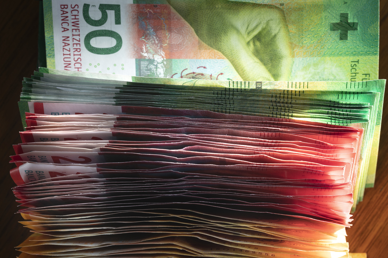 Pile of Swiss franc notes