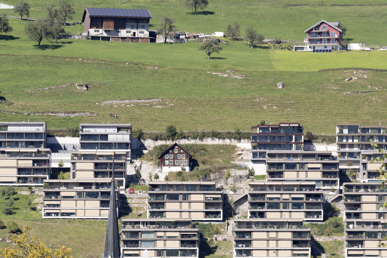 Apartment buildings on a Swiss hillside