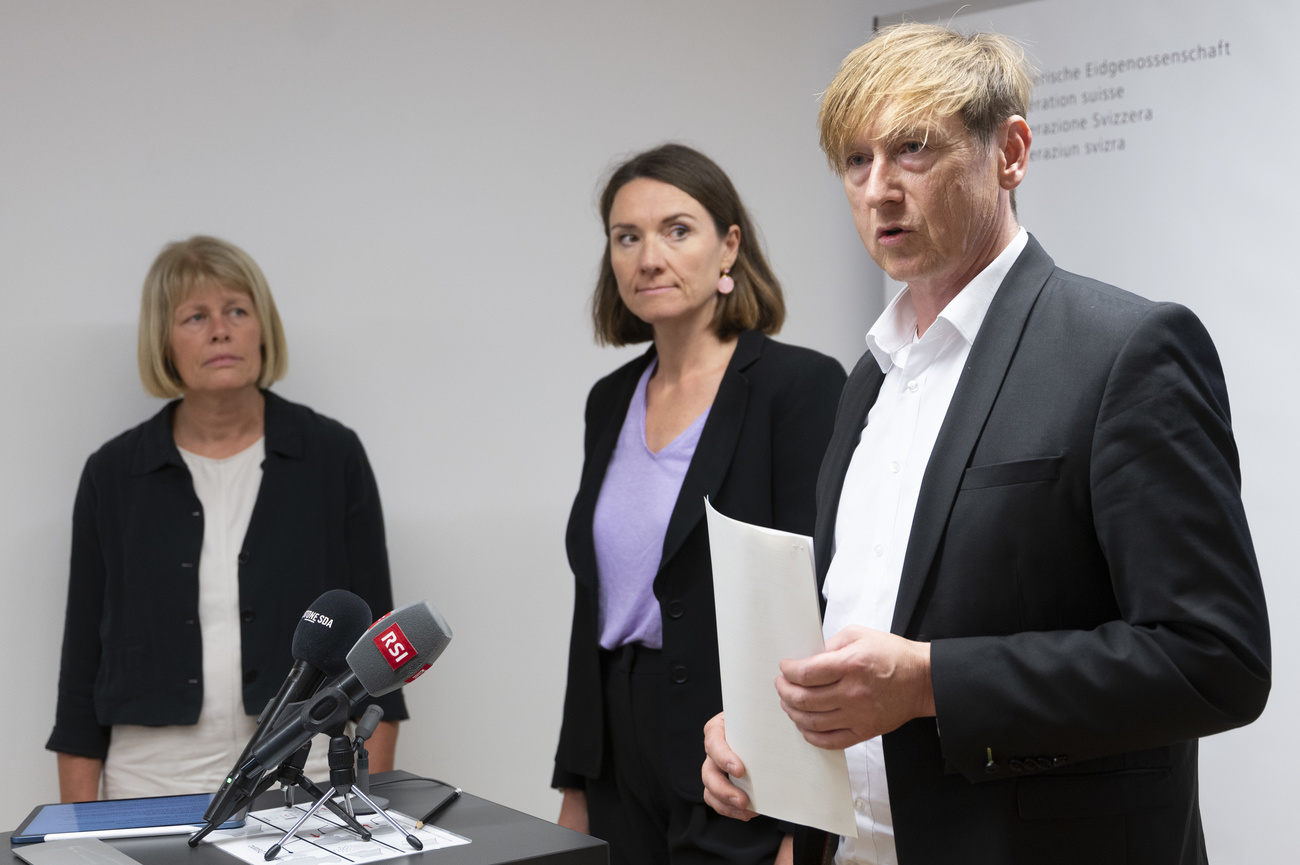 Stefan Meierhans, Swiss price watchdog, with Sophie Michaud Gigon and Sara Stalder