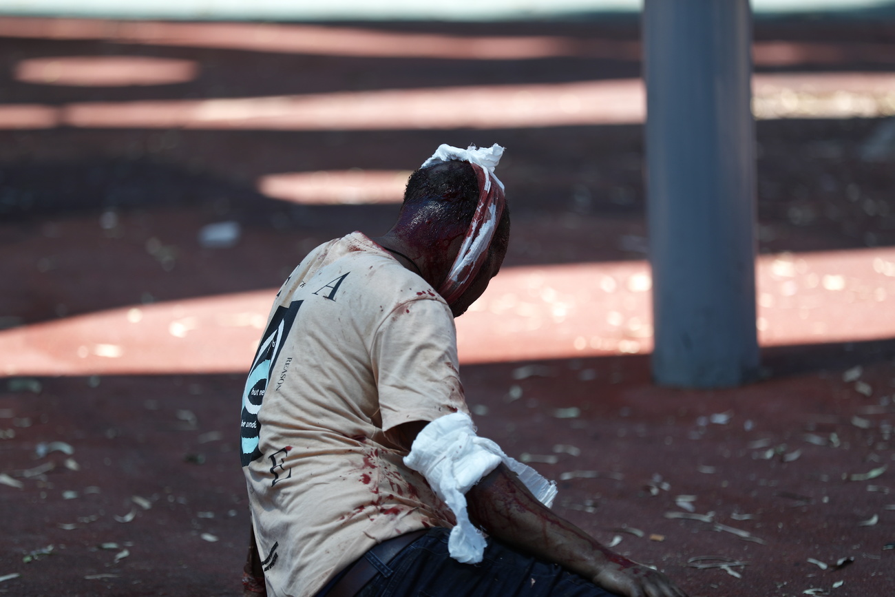 Injured protester in Tel Aviv in a demonstration held by Eritreans who oppose the regime in Asmara