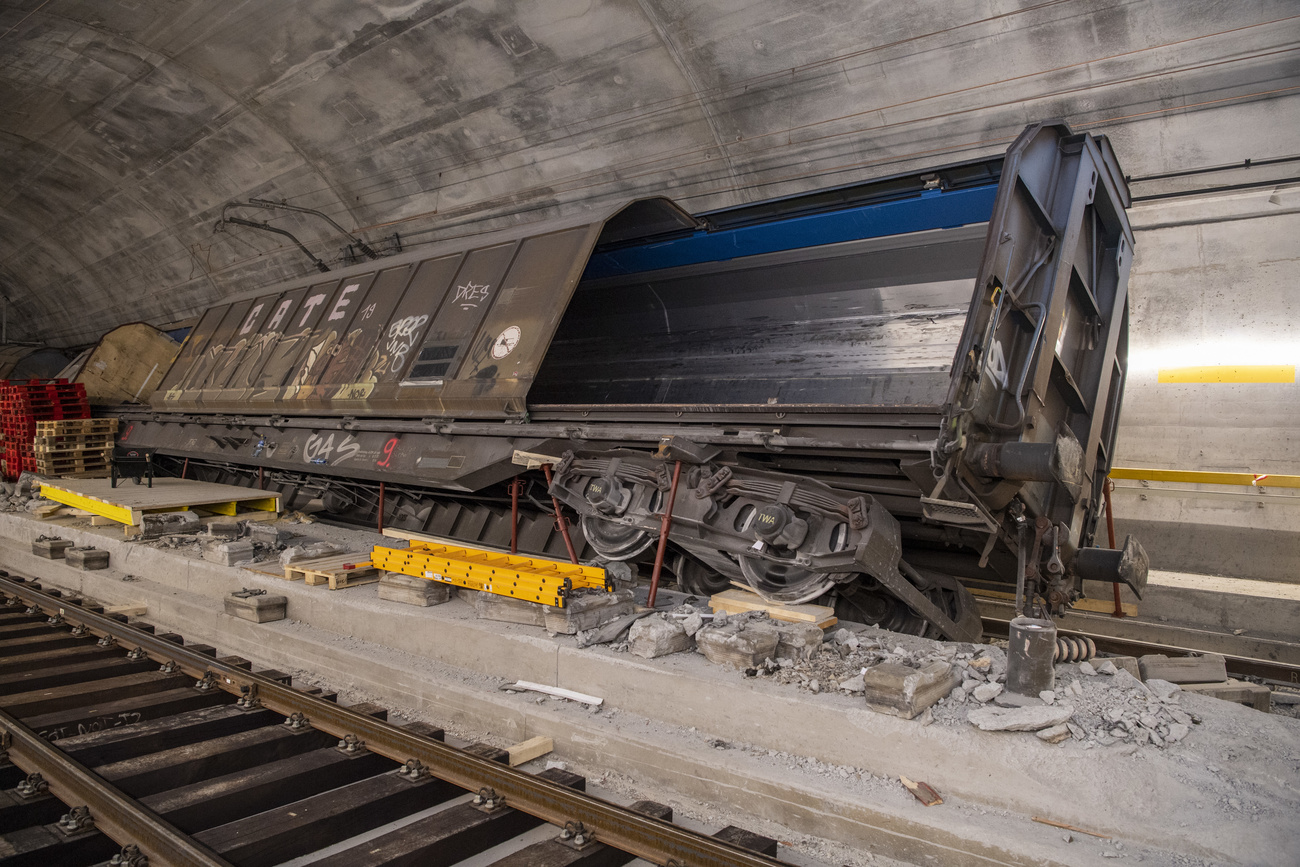 Gotthard Base Tunnel damaged train.