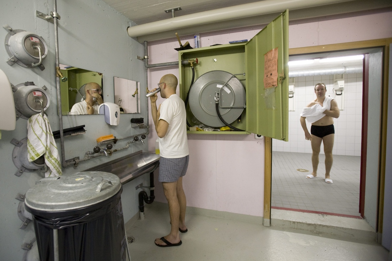 Person shaving in a bunker