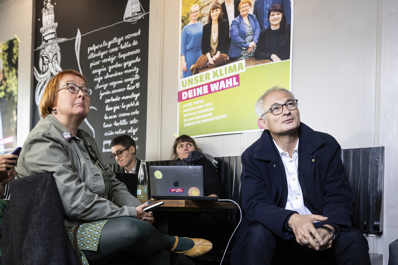 两位伯尔尼绿党候选人面对选举结果的反应。