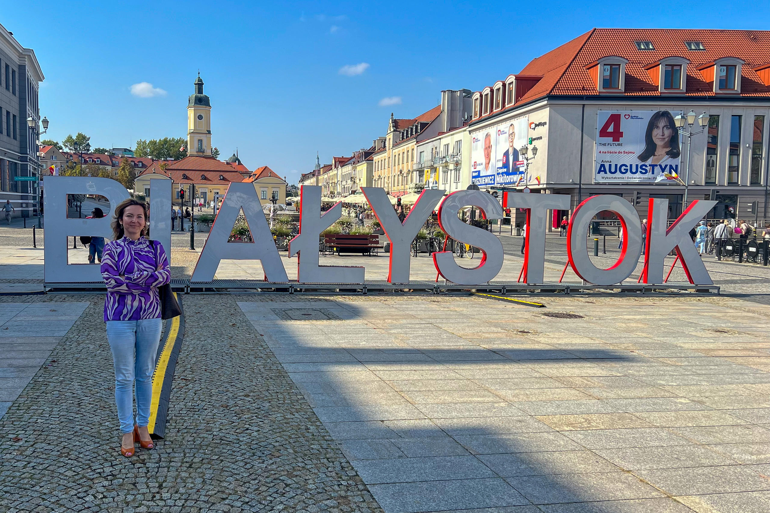 woman on a city square