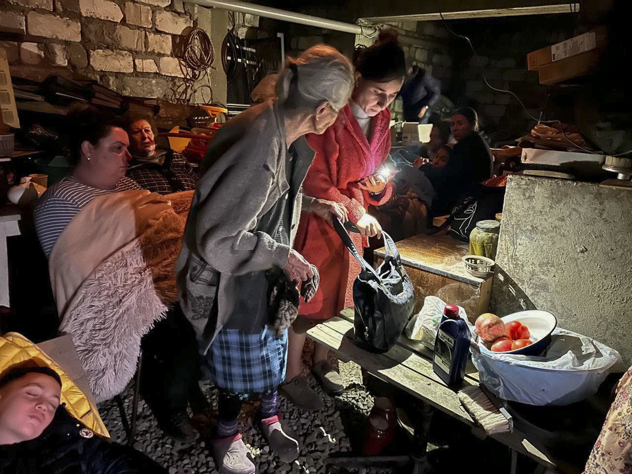 civilians taking cover in a shelter following the Azeri military operation in Stepanakert, Nagorno-Karabakh.