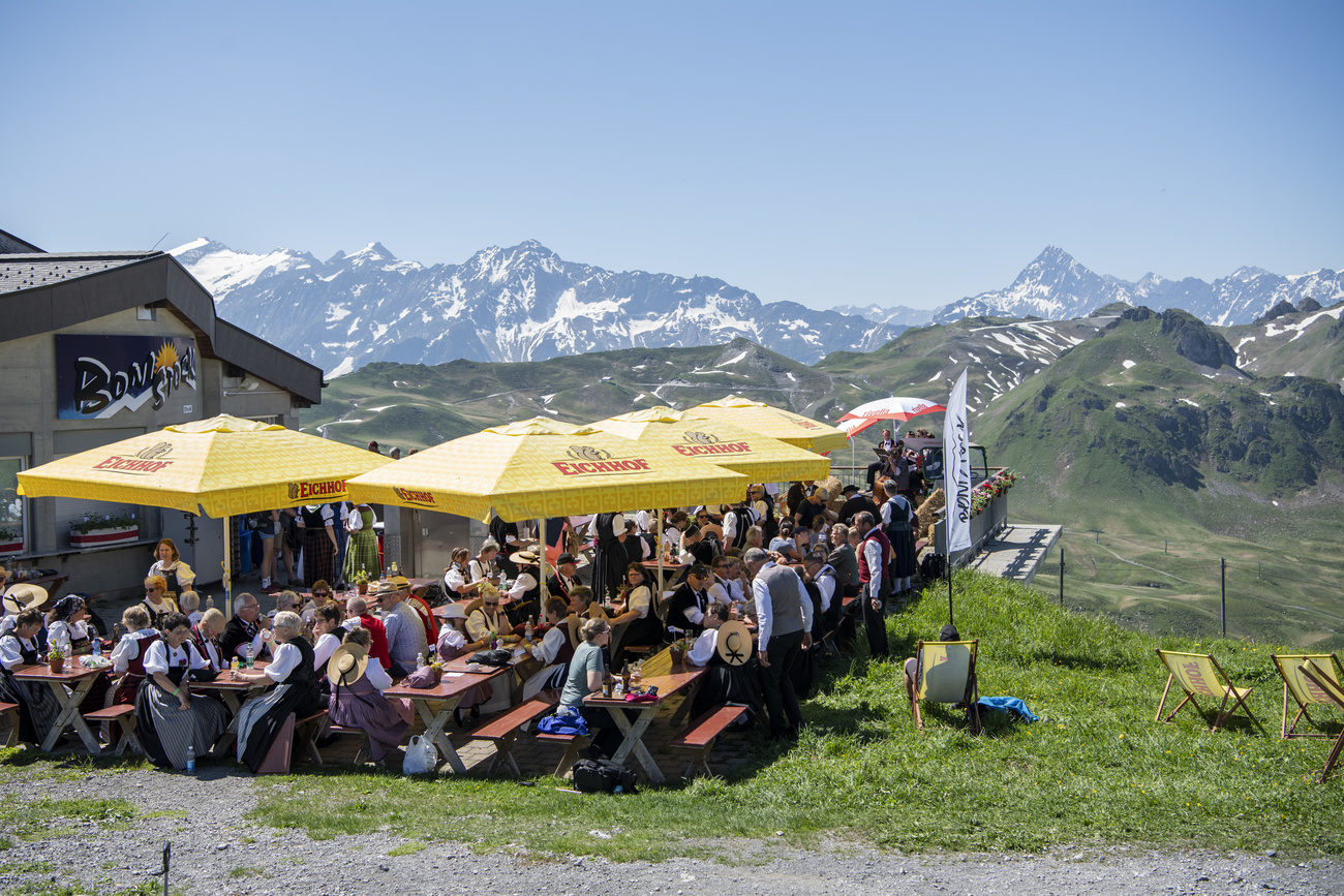 restaurant outdoor seating with alps