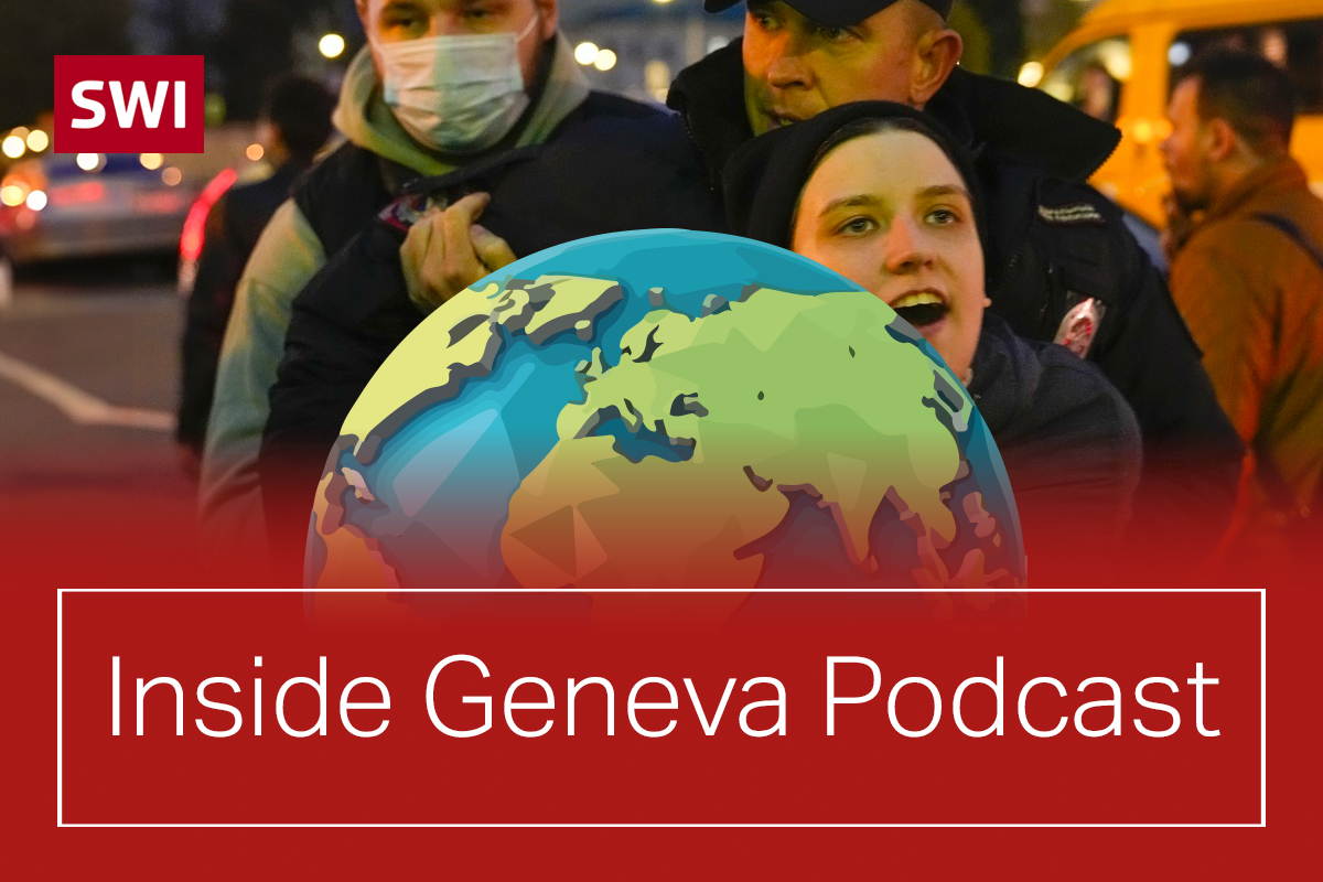 Inside Geneva logo over a picture of Russian protesters being arrested