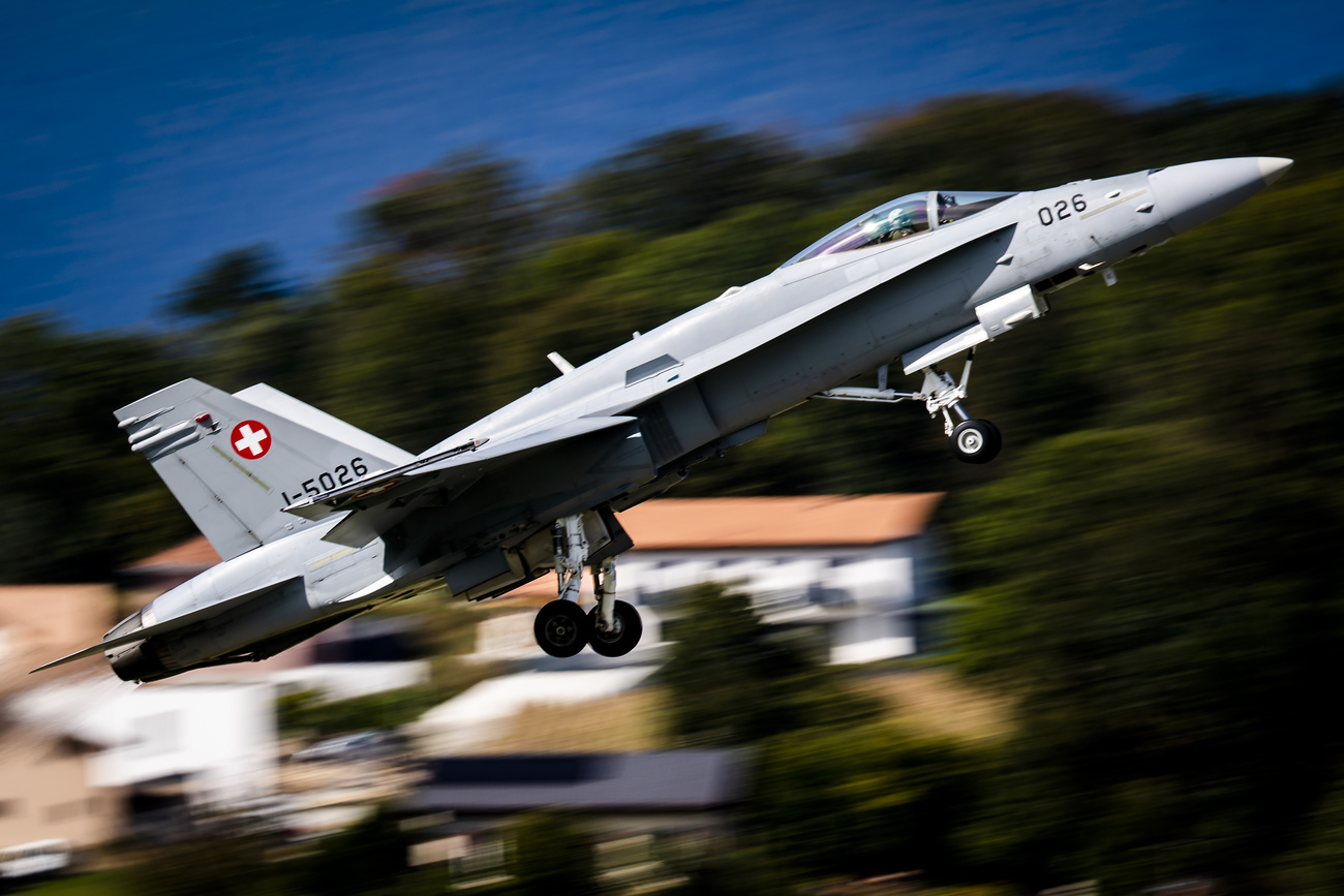 FA-18 jet taking off in Switzerland.