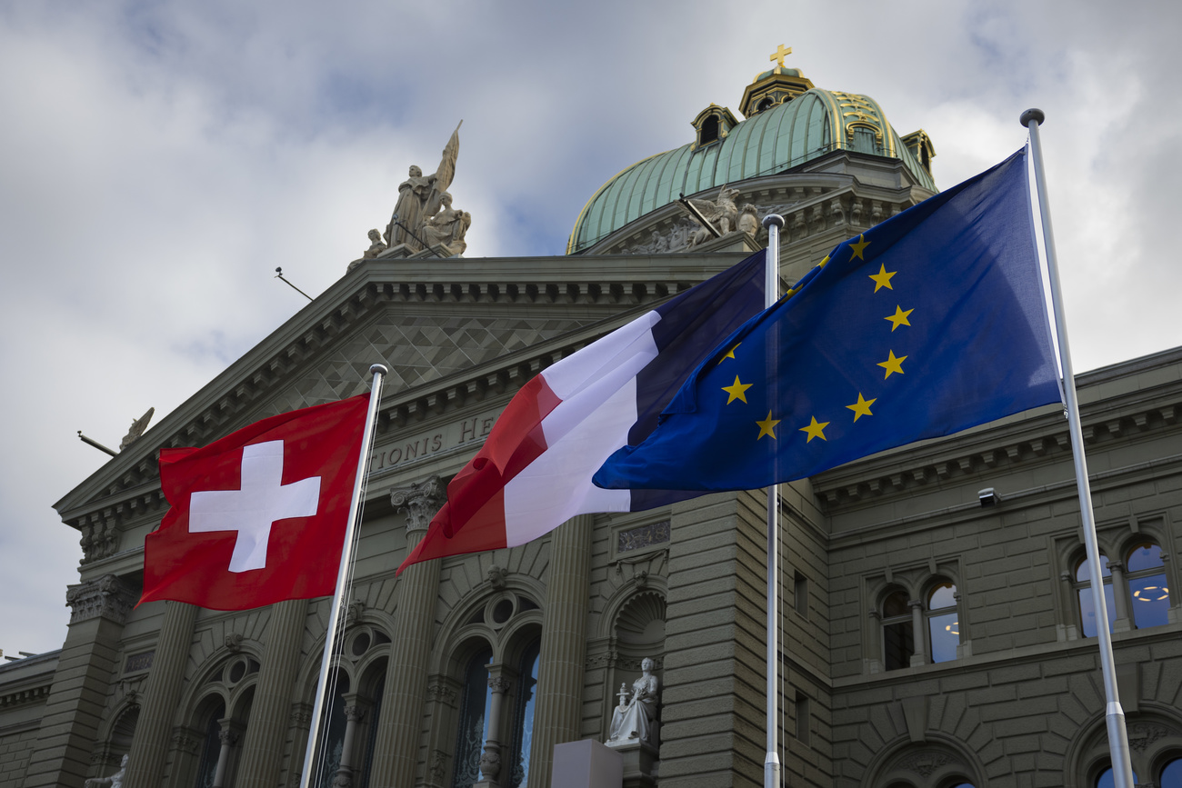 Swiss parliament with flags