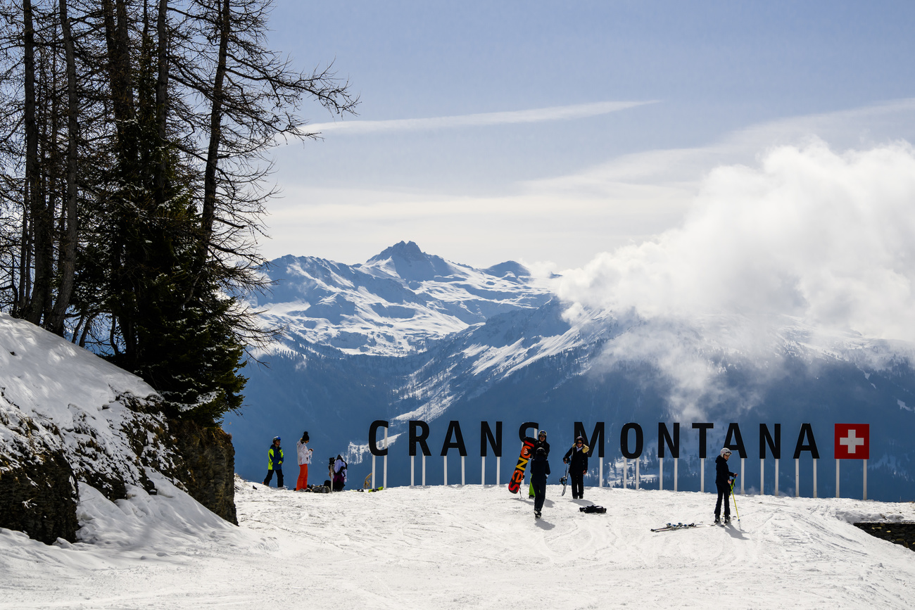 crans montana ski station with view of alps