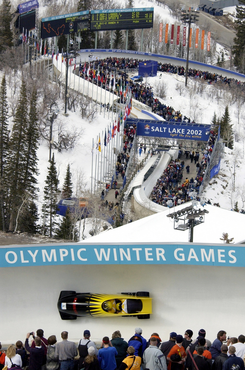 Circuito de trineo olímpico en Salt Lake en los Juegos de Invierno de 2002