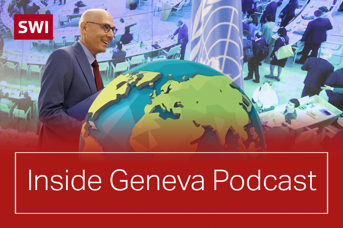 Picture of UN Human Rights Commissioner Volker Türk over Inside Geneva podcast logo