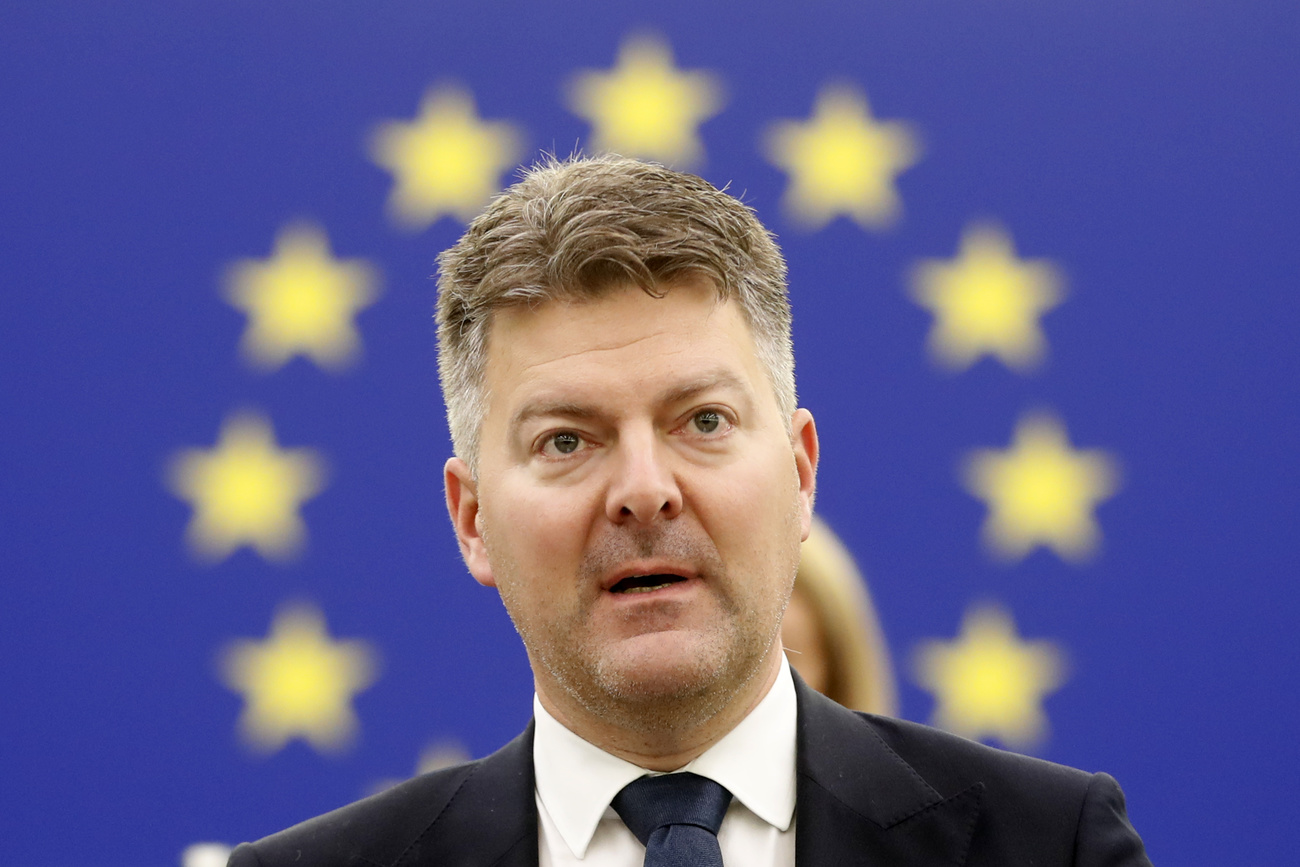 andreas schwab, a man, in front of EU flag