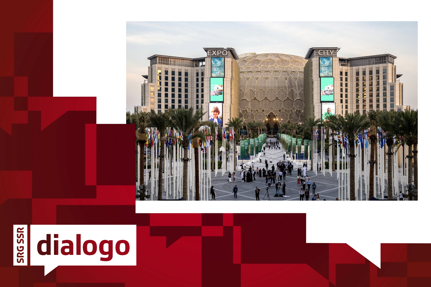 People walk at Expo Dubai, the venue of the 2023 United Nations Climate Change Conference (COP28), in Dubai