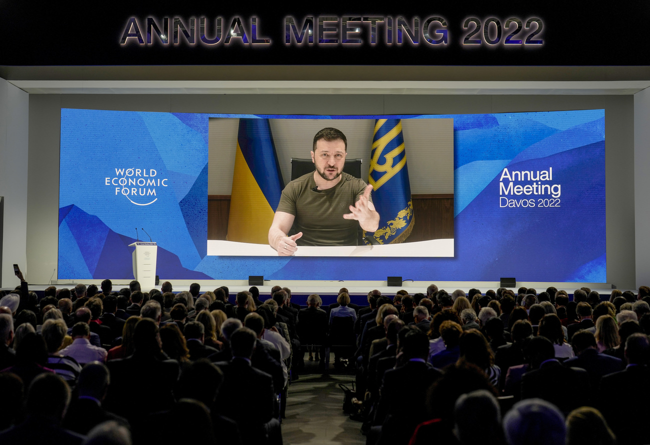 Volodymyr Zelensky s adresse en vidéo au WEF en 2022.